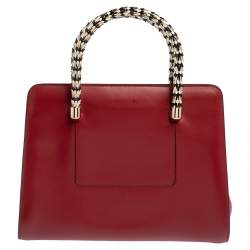 Pre Owned Bvlgari Dark Red Snakeskin and Leather Small Serpenti Scaglie Tote