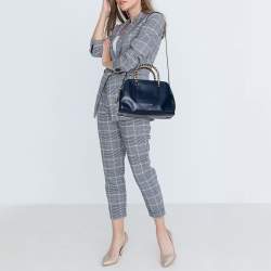 Pre Owned Bvlgari Blue Leather Serpenti Scaglie Bowler Bag