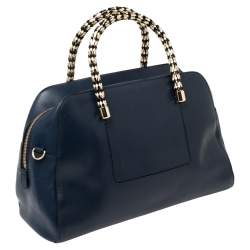 Pre Owned Bvlgari Blue Leather Serpenti Scaglie Bowler Bag