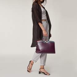 Pre Owned Bvlgari Burgundy/Grey Leather Medium Icona Tote