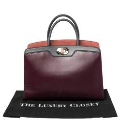 Pre Owned Bvlgari Burgundy/Grey Leather Medium Icona Tote