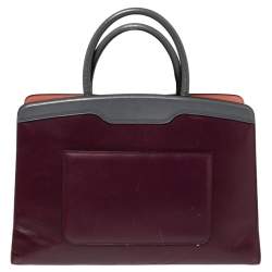 Pre Owned Bvlgari Burgundy/Grey Leather Medium Icona Tote