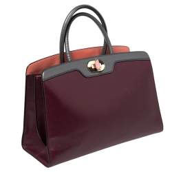 Pre Owned Bvlgari Burgundy/Grey Leather Medium Icona Tote