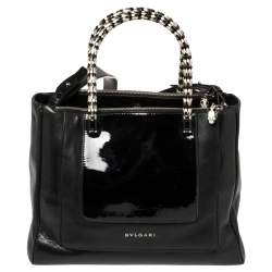 Bvlgari Black Leather and Patent Leather Serpenti Scaglie Tote