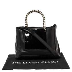 Bvlgari Black Leather and Patent Leather Serpenti Scaglie Tote