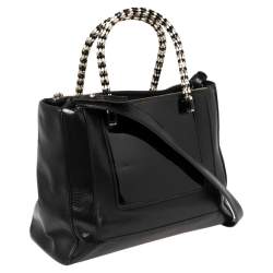 Bvlgari Black Leather and Patent Leather Serpenti Scaglie Tote