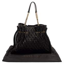 Pre Owned حقيبة يد بلغاري تينا تويستينو جلد مبطنة أسود