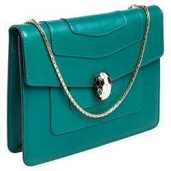 Pre Owned Bvlgari Emerald Green Leather Serpenti Forever Shoulder Bag