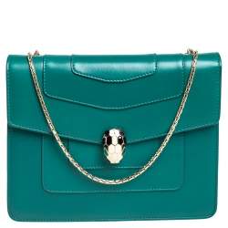 Pre Owned Bvlgari Emerald Green Leather Serpenti Forever Shoulder Bag