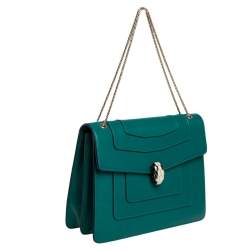 Pre Owned Bvlgari Green Leather Large Serpenti Forever Shoulder Bag