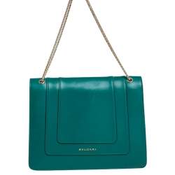 Pre Owned Bvlgari Green Leather Large Serpenti Forever Shoulder Bag