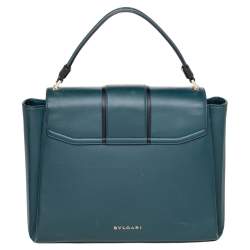 Bvlgari Green/Black Leather Medium Serpenti Viper Top Handle Bag