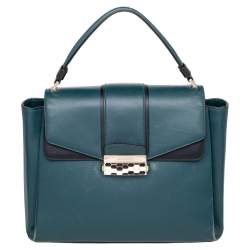 Bvlgari Green/Black Leather Medium Serpenti Viper Top Handle Bag