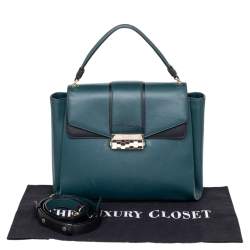 Bvlgari Green/Black Leather Medium Serpenti Viper Top Handle Bag
