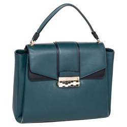 Bvlgari Green/Black Leather Medium Serpenti Viper Top Handle Bag