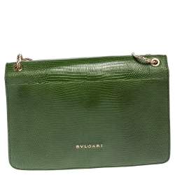 Pre Owned Bvlgari Green Lizard Medium Serpenti Forever Shoulder Bag