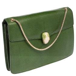 Pre Owned Bvlgari Green Lizard Medium Serpenti Forever Shoulder Bag