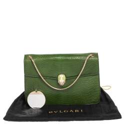 Pre Owned Bvlgari Green Lizard Medium Serpenti Forever Shoulder Bag
