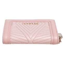 Bvlgari Light Pink Quilted Leather Serpenti Bifold Card Holder