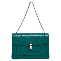 Bvlgari Green Leather Medium Serpenti Forever Shoulder Bag
