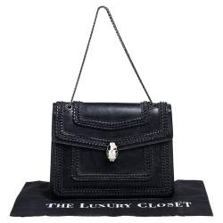 Pre Owned Bvlgari Black Leather Large Plisse Serpenti Forever Shoulder Bag