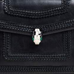 Pre Owned Bvlgari Black Leather Large Plisse Serpenti Forever Shoulder Bag