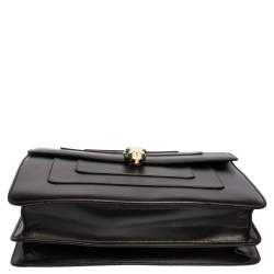 Pre Owned حقيبة كتف بلغاري سيربنتي فوريفر جلد أسود بقلاب كبيرة