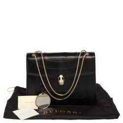 Pre Owned حقيبة كتف بلغاري سيربنتي فوريفر جلد أسود بقلاب كبيرة