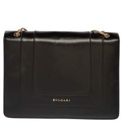 Pre Owned حقيبة كتف بلغاري سيربنتي فوريفر جلد أسود بقلاب كبيرة