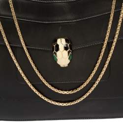 Pre Owned حقيبة كتف بلغاري سيربنتي فوريفر جلد أسود بقلاب كبيرة