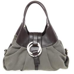 Bvlgari Olive Green/Brown Canvas and Leather Chandra Hobo