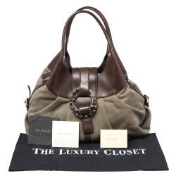Bvlgari Olive Green/Brown Canvas and Leather Chandra Hobo