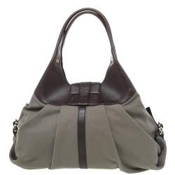 Bvlgari Olive Green/Brown Canvas and Leather Chandra Hobo