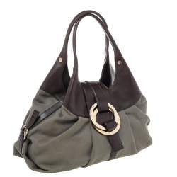 Bvlgari Olive Green/Brown Canvas and Leather Chandra Hobo