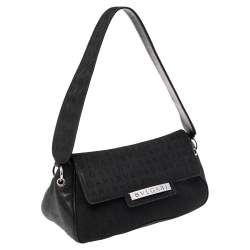 Pre Owned Bvlgari Black Logo Mania Canvas and Leather Flap Shoulder Bag