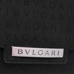 Pre Owned Bvlgari Black Logo Mania Canvas and Leather Flap Shoulder Bag