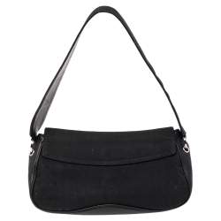 Pre Owned Bvlgari Black Logo Mania Canvas and Leather Flap Shoulder Bag