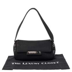 Pre Owned Bvlgari Black Logo Mania Canvas and Leather Flap Shoulder Bag