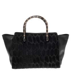 Bvlgari Black Leather and Calf Hair Serpenti Scaglie Tote