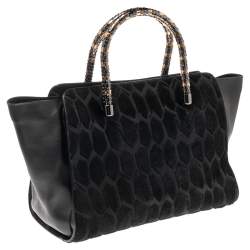 Bvlgari Black Leather and Calf Hair Serpenti Scaglie Tote