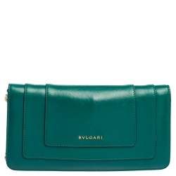 Pre Owned Bvlgari Green Leather Serpenti Forever Chain Clutch