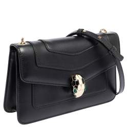 مملوكة مسبقًا Bvlgari Black Leather Serpenti Forever Chain Shoulder Bag