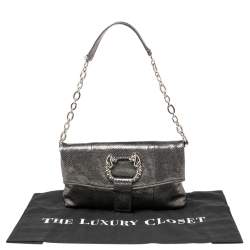 Bvlgari Metallic Grey Snakeskin Embossed Leather Leoni Flap Shoulder Bag