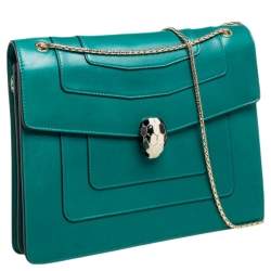 Pre Owned حقيبة كتب بلغاري سيربنتي فوريفر جلد أخضر كبيرة