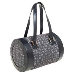 Pre Owned حقيبة ساتشل بلغاري مانيا شعار جلد وكانفاس أسود