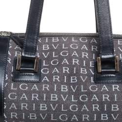 Pre Owned حقيبة ساتشل بلغاري مانيا شعار جلد وكانفاس أسود