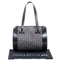 Pre Owned حقيبة ساتشل بلغاري مانيا شعار جلد وكانفاس أسود