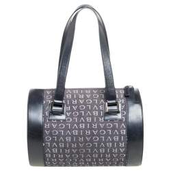 Pre Owned حقيبة ساتشل بلغاري مانيا شعار جلد وكانفاس أسود