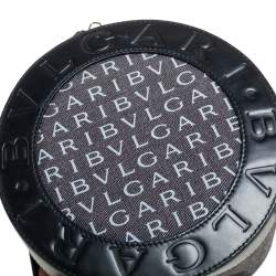 Pre Owned حقيبة ساتشل بلغاري مانيا شعار جلد وكانفاس أسود