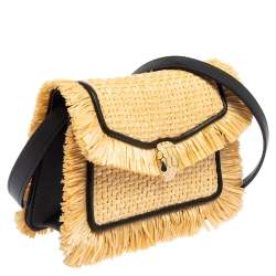 مملوكة مسبقًا Bvlgari Cream/Black Raffia and Leather Mini Serpenti Forever Crossbody Bag